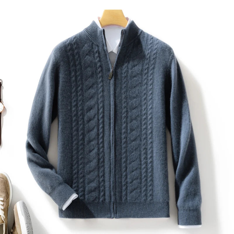 Cardigan en Cachemire Lucian avec Détail Maille Torsadée et Fermeture Éclair Frontale