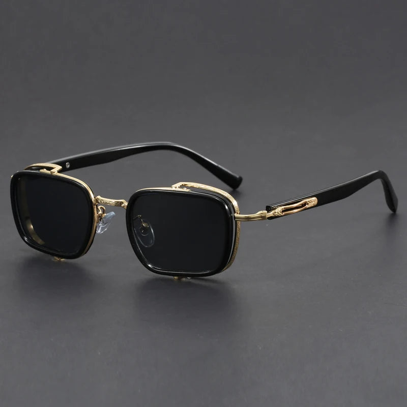 Lunettes De Soleil Lucien Rétro Vintage Monture Métal Avec Verres Carrés Teintés UV Et Bras Gravés Luxueux