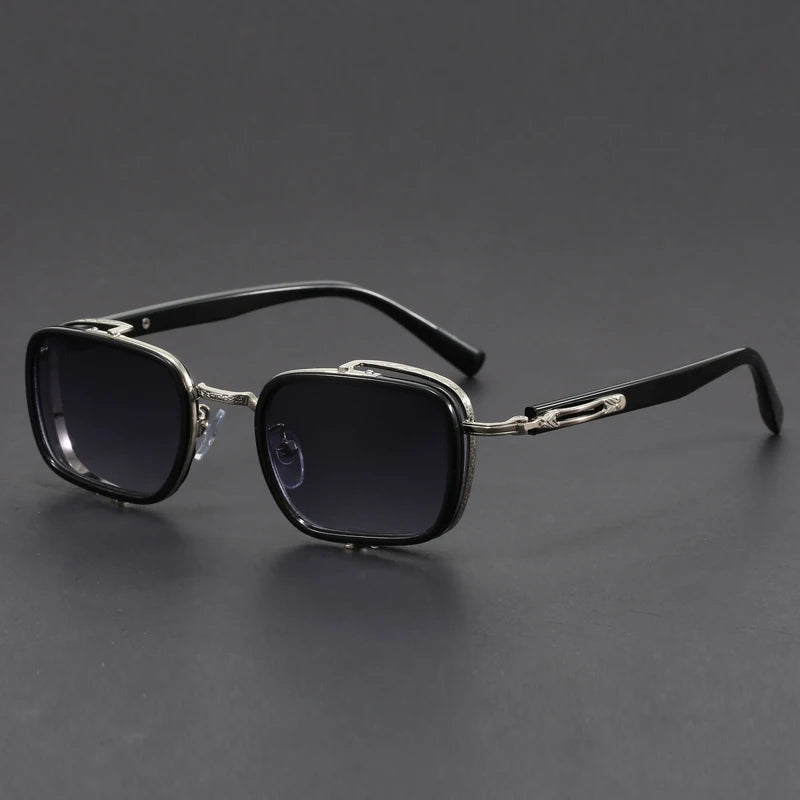 Lunettes De Soleil Lucien Rétro Vintage Monture Métal Avec Verres Carrés Teintés UV Et Bras Gravés Luxueux