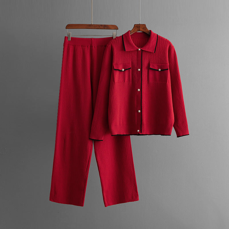 Ensemble Tricot Lucille Parisienne Élégance Pull Boutons Perles Et Pantalon Large