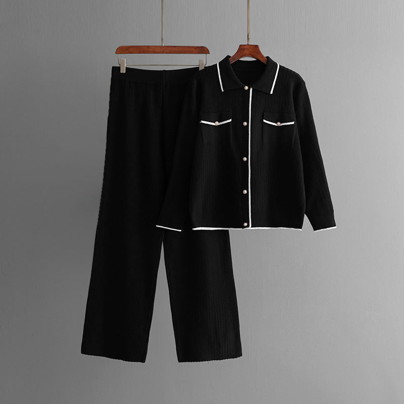Ensemble Tricot Lucille Parisienne Élégance Pull Boutons Perles Et Pantalon Large