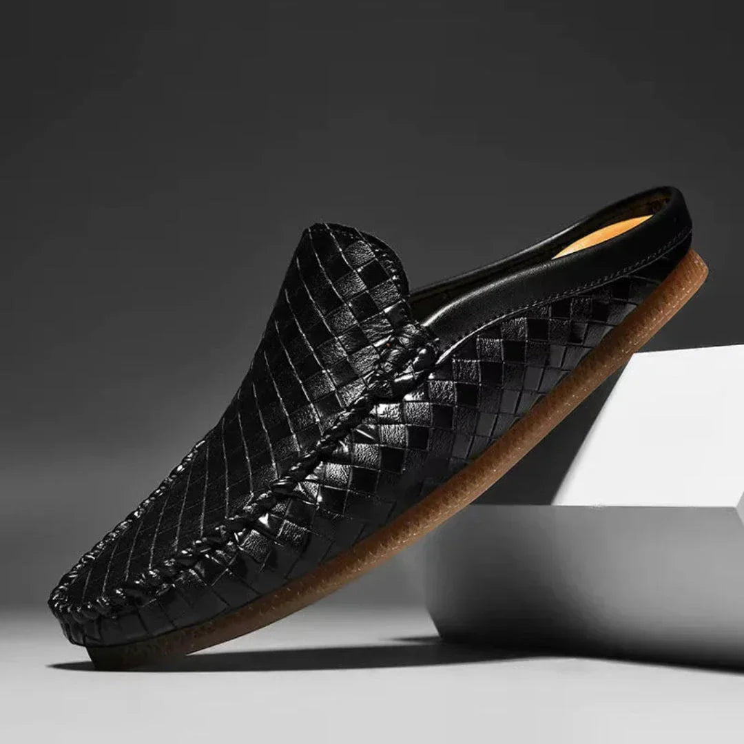 Luka Mules En Cuir Tissé À La Main Semelle Mémoire Confort Allure Décontractée Look Couture Chaussures Sans Effort