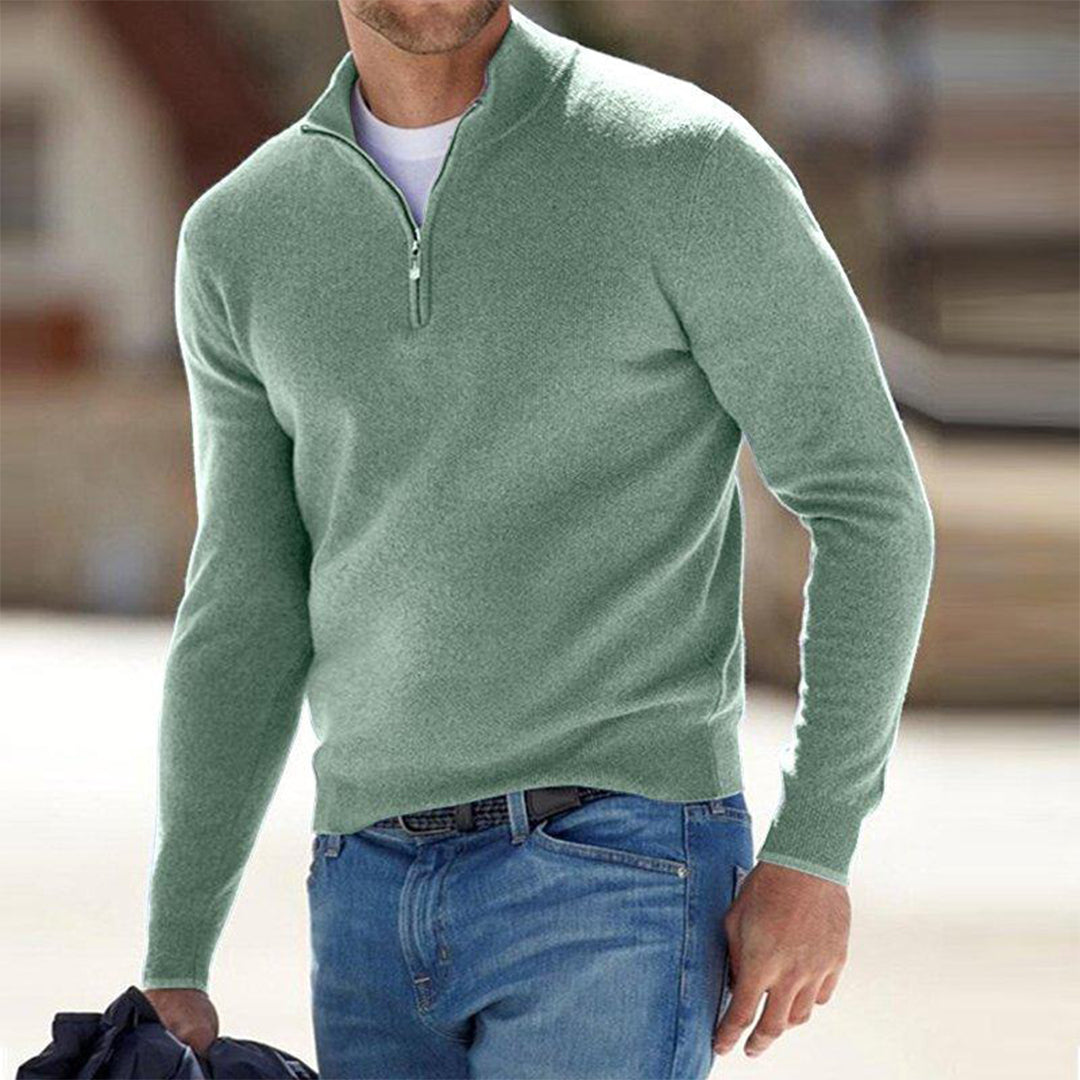 Pull Homme En Maille Zippé Col Haut Slim Fit Manche Longue Décontracté Hiver Amawinc