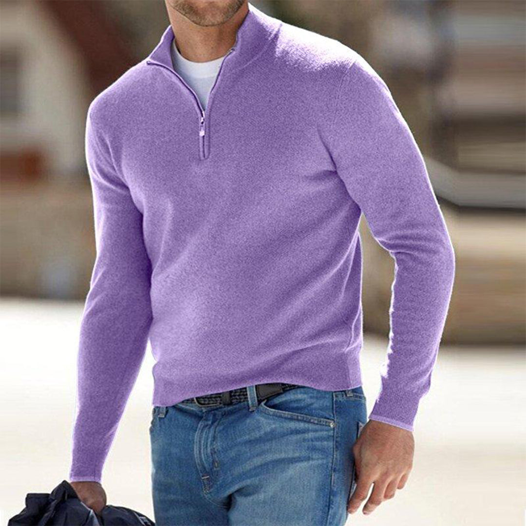 Pull Homme En Maille Zippé Col Haut Slim Fit Manche Longue Décontracté Hiver Amawinc