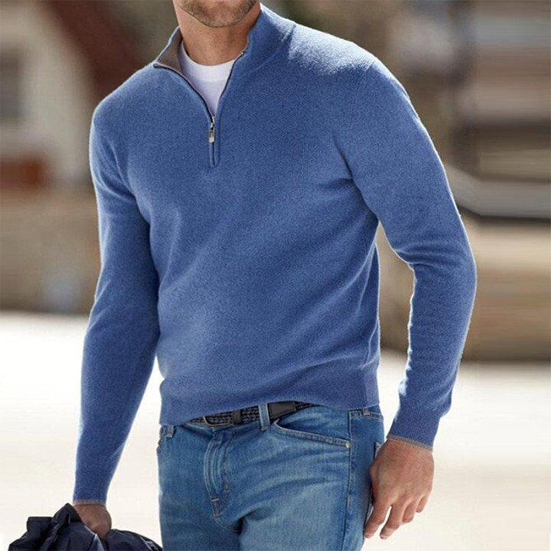 Pull Homme En Maille Zippé Col Haut Slim Fit Manche Longue Décontracté Hiver Amawinc