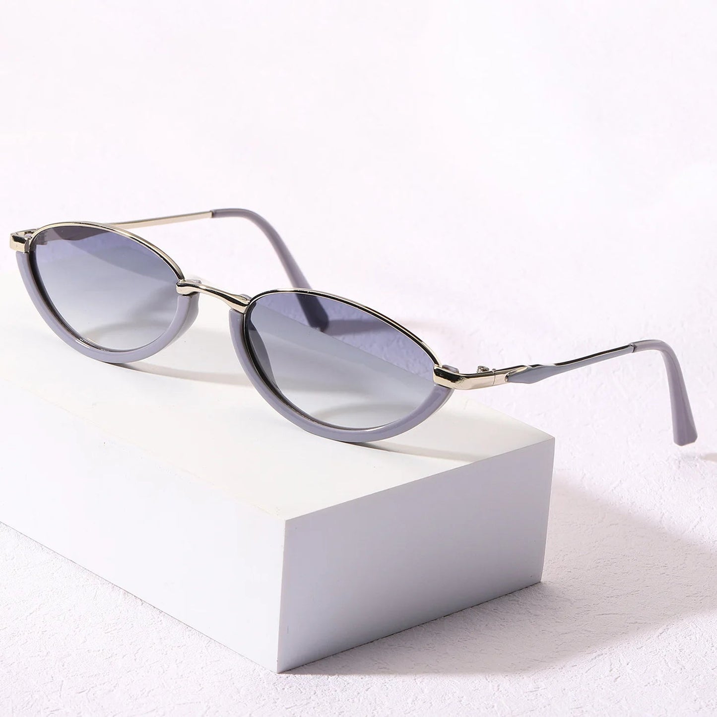 Luna Edge Lunettes De Soleil Style Yeux De Chat Rétro Bicolore Métal Et Acétate Verres Teints UV Protégés