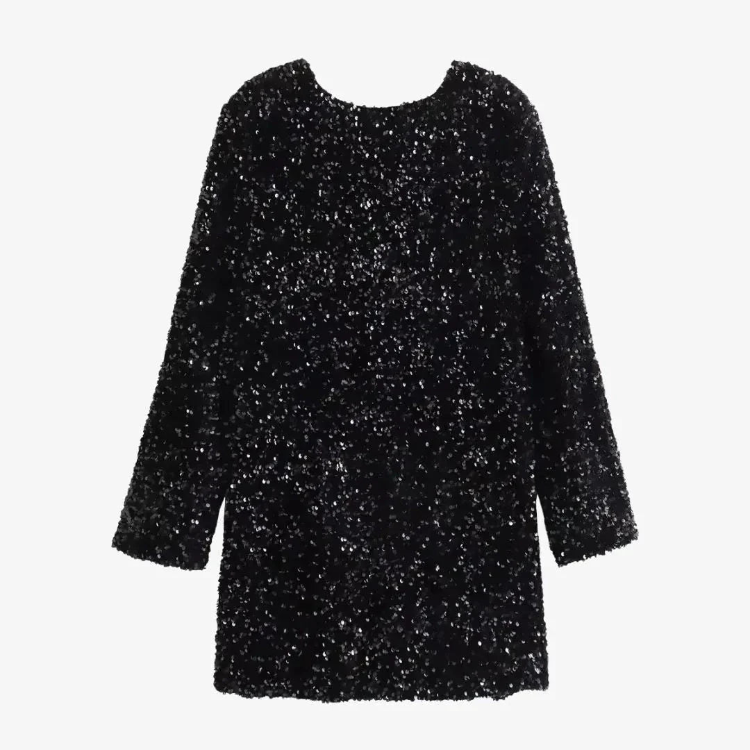 Robe Mini À Sequins Manches Longues Luna Amawinc Pour Soirée Glamour Lumineuse Et Sophistiquée