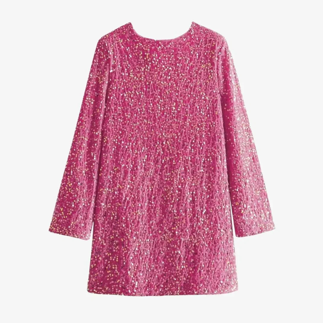 Robe Mini À Sequins Manches Longues Luna Amawinc Pour Soirée Glamour Lumineuse Et Sophistiquée