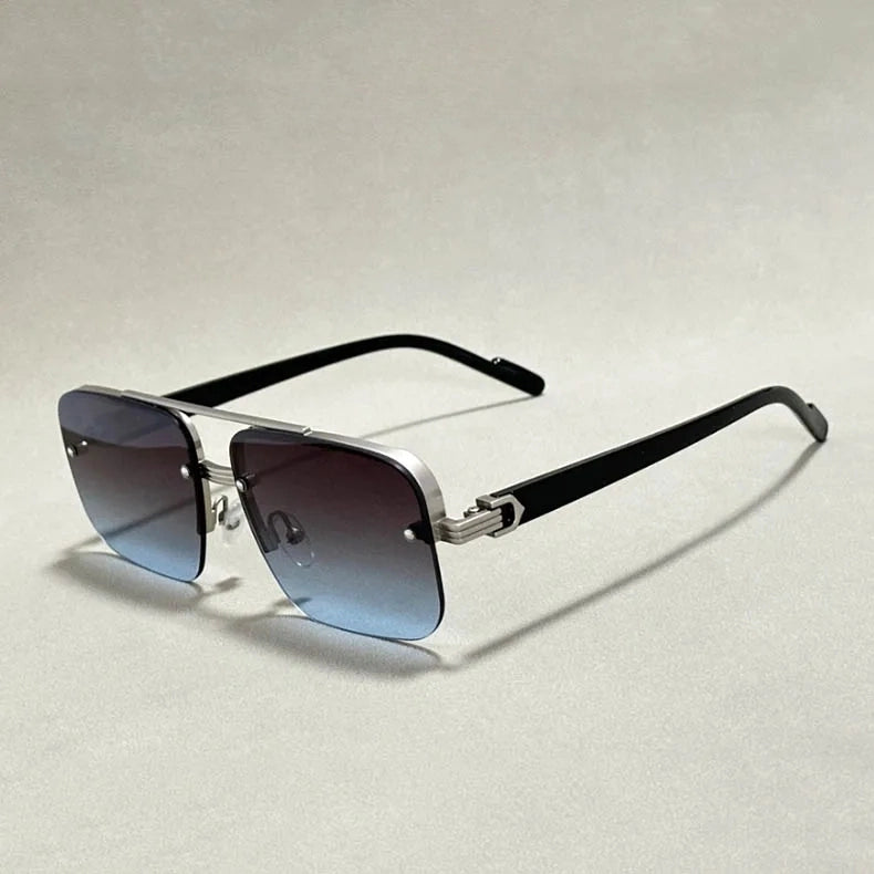 Lunar Edge Lunettes Sans Cadre Carré Design Minimaliste Audacieux Verres Dégradés UV400 Bras Métalliques Ultra-Légers