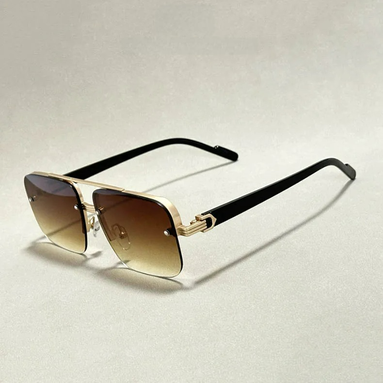 Lunar Edge Lunettes Sans Cadre Carré Design Minimaliste Audacieux Verres Dégradés UV400 Bras Métalliques Ultra-Légers