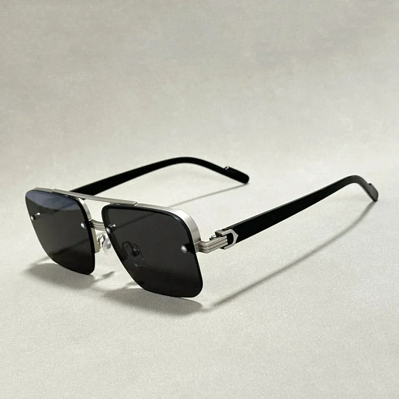 Lunar Edge Lunettes Sans Cadre Carré Design Minimaliste Audacieux Verres Dégradés UV400 Bras Métalliques Ultra-Légers