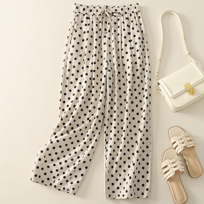 Pantalon Lunetta À Pois Fluide À Taille Élastique Avec Cordon Ajustable Pour Style Décontracté