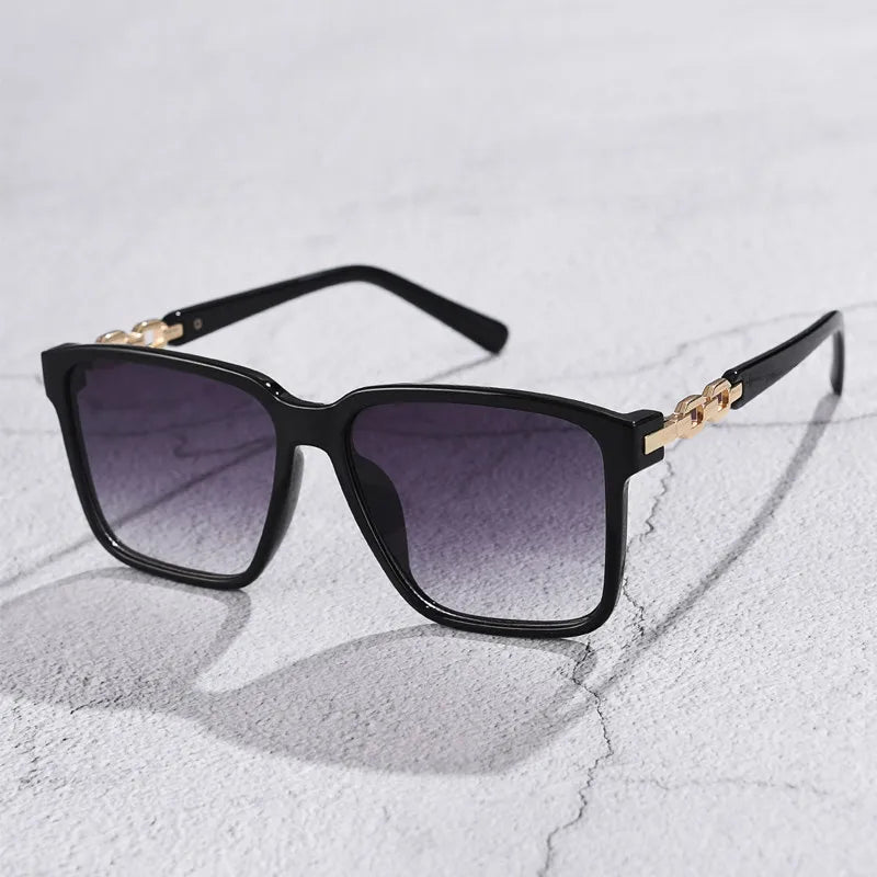 LuxeLink Lunettes Carrées À Chaîne Dorée Lentilles Dégradées Protection UV Totale