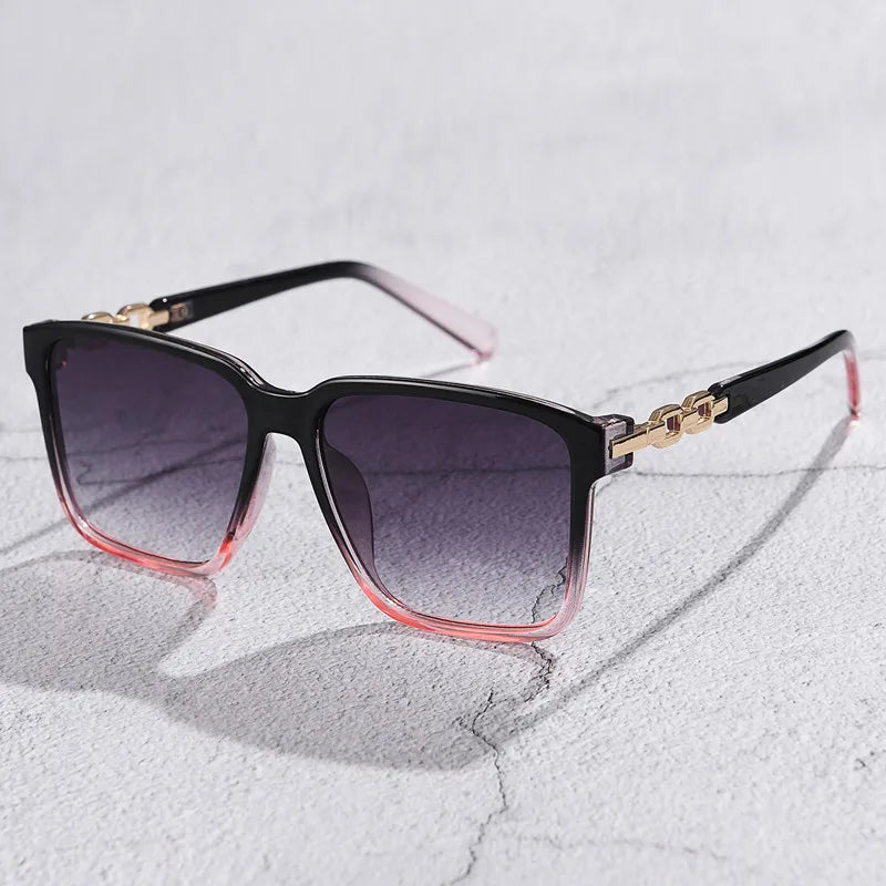 LuxeLink Lunettes Carrées À Chaîne Dorée Lentilles Dégradées Protection UV Totale