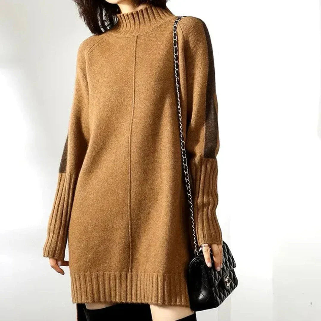 Robe Pull Oversize En Tricot Lyca Avec Col Montant Doux Et Luxueuse Amawinc Exclusif
