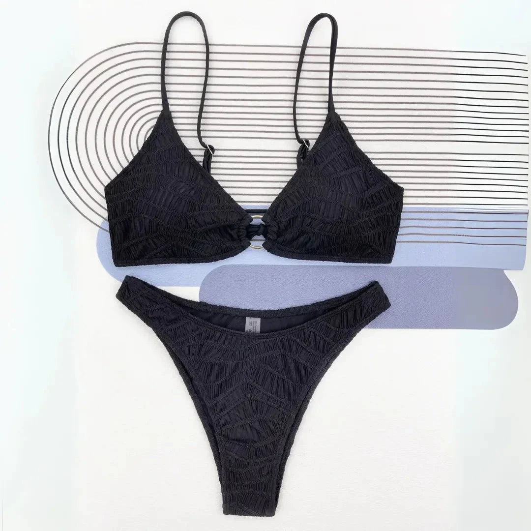 Ensemble Bikini Triangle Push Up Nocturne Avec Anneaux Pour Un Look Chic Et Silhouette Allongée