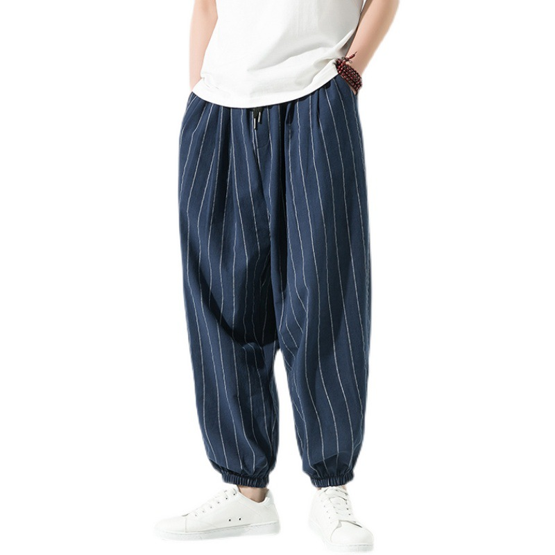 Joggers Harem M Watanabe Inspiré Du Japon Avec Rayures Verticales Et Mélange Coton Lin Doux