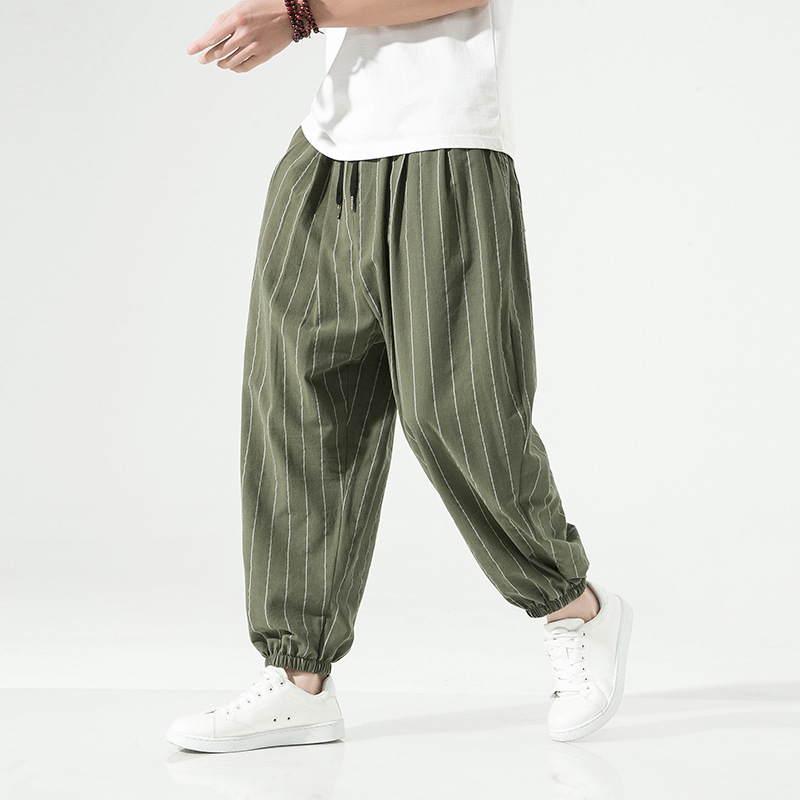 Joggers Harem M Watanabe Inspiré Du Japon Avec Rayures Verticales Et Mélange Coton Lin Doux