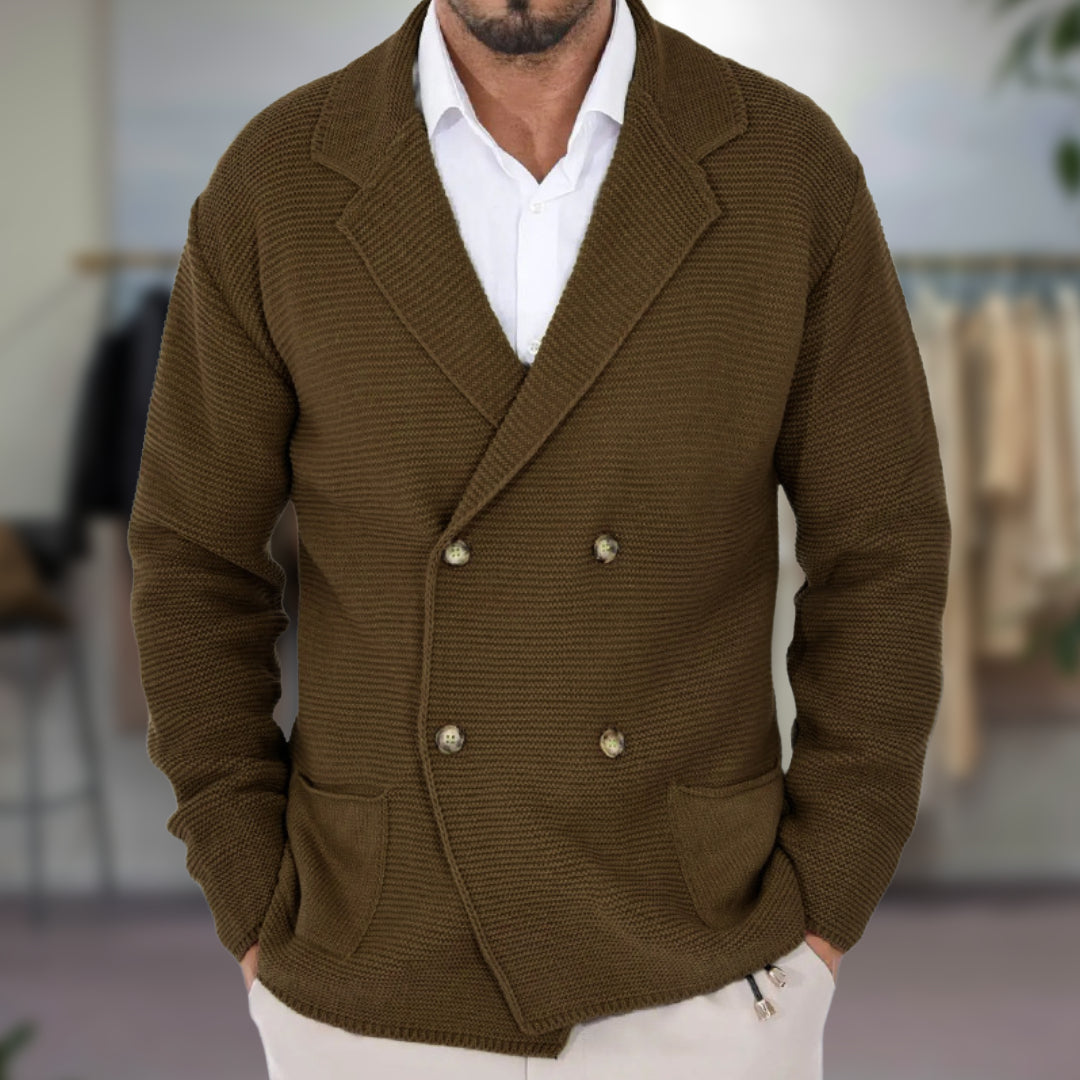 Cardigan Homme En Maille Structurée Avec Double Boutonnage Blazer Avec Revers Coupe Regular Texturée Amawinc