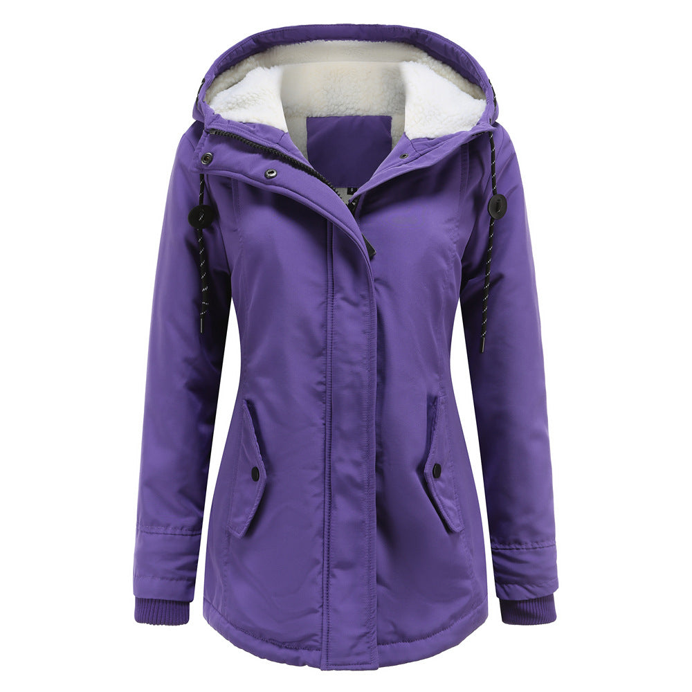 Veste de Pluie Femme Imperméable à Capuche Doublure Polaire Coupe Ajustée Mi Longue