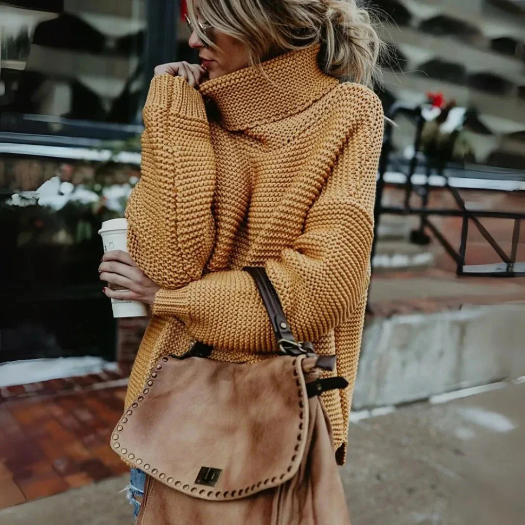 Macy Pull Oversized Col Roulé En Maille Chunky Ample Look Décontracté Confortable