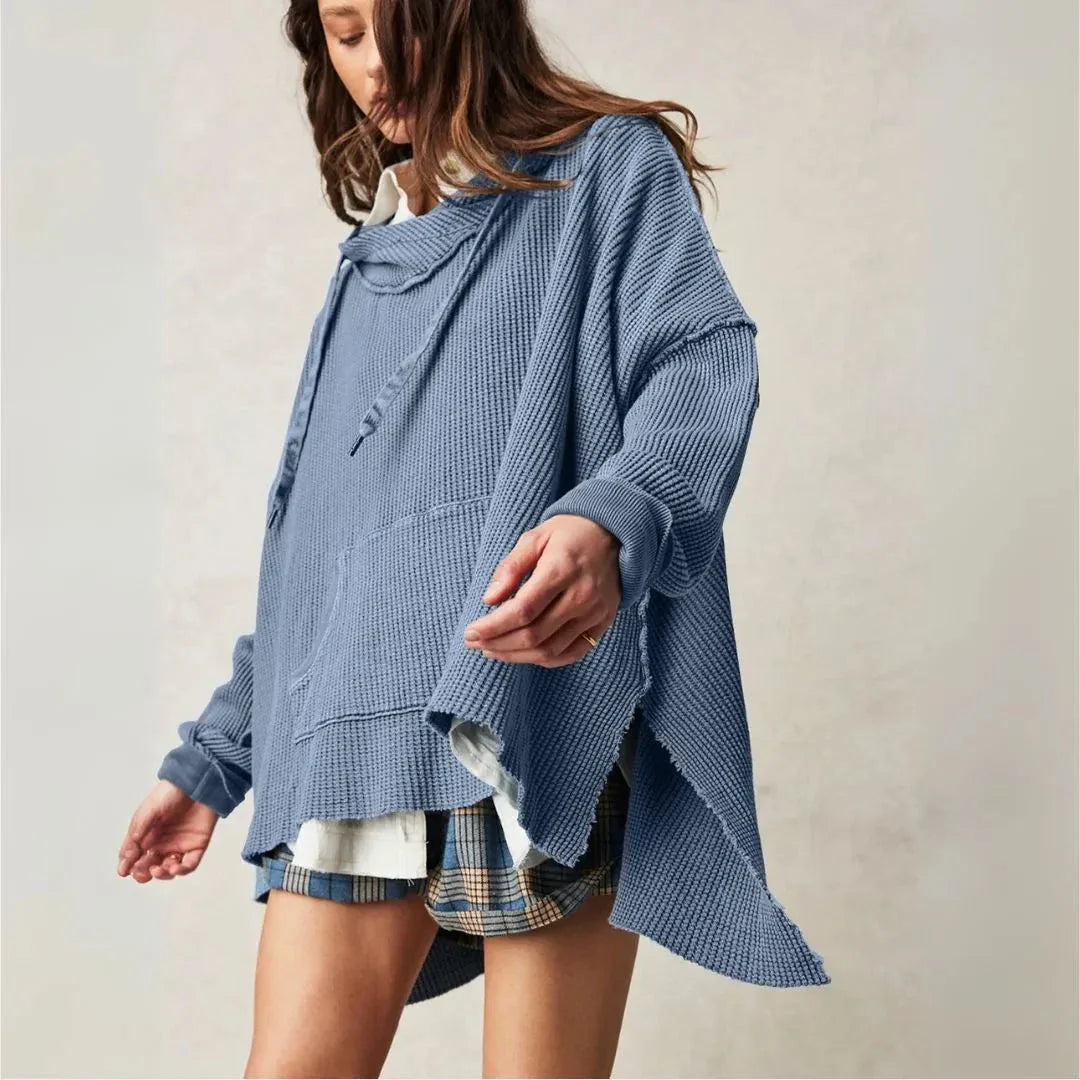 Macy Sweat À Capuche Oversize En Tricot Gaufre Avec Poche Kangourou Et Cordon De Serrage Et Ourlet Brut