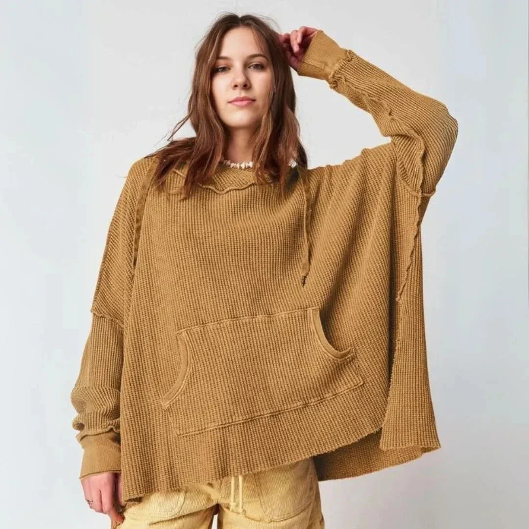 Macy Sweat À Capuche Oversize En Tricot Gaufre Avec Poche Kangourou Et Cordon De Serrage Et Ourlet Brut