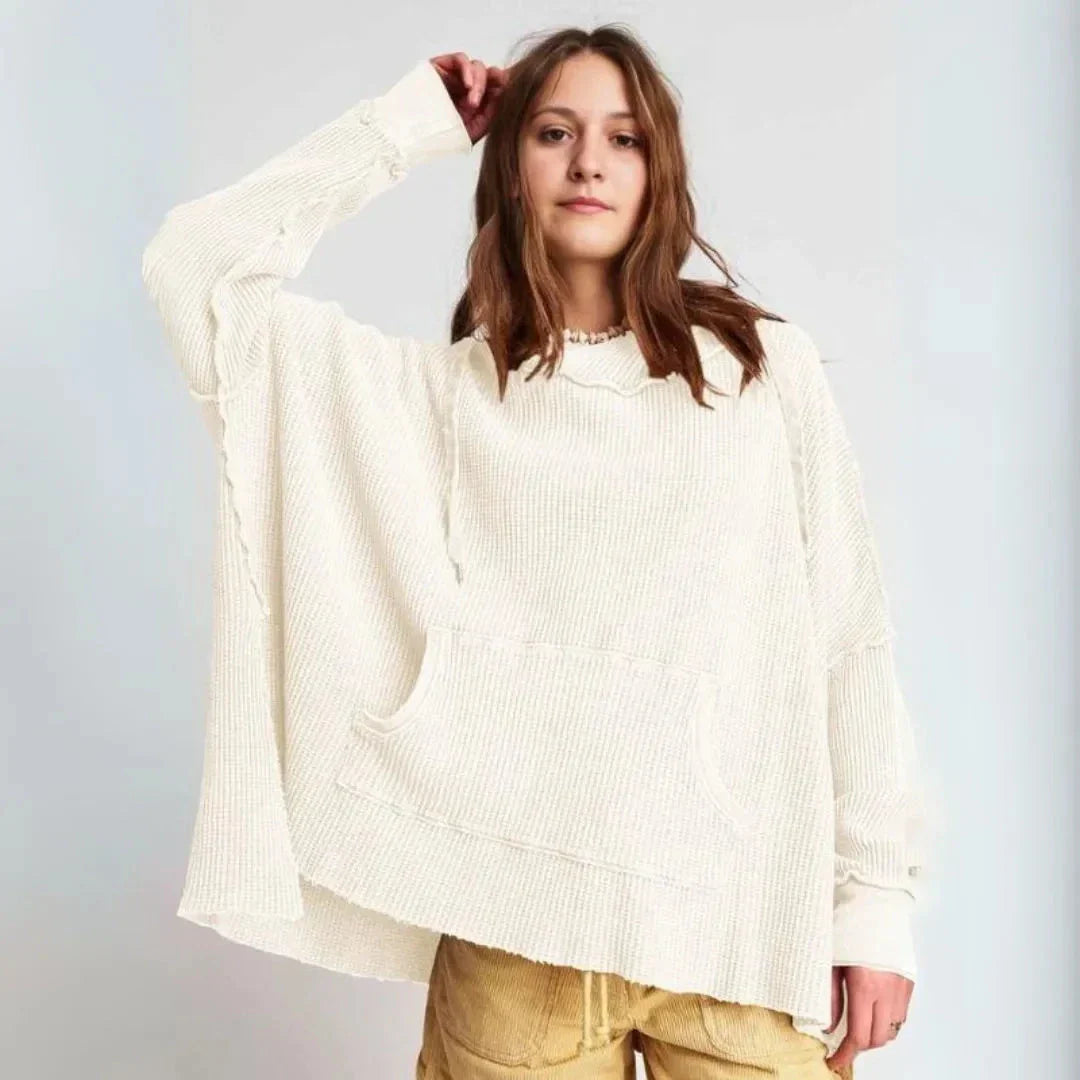 Macy Sweat À Capuche Oversize En Tricot Gaufre Avec Poche Kangourou Et Cordon De Serrage Et Ourlet Brut