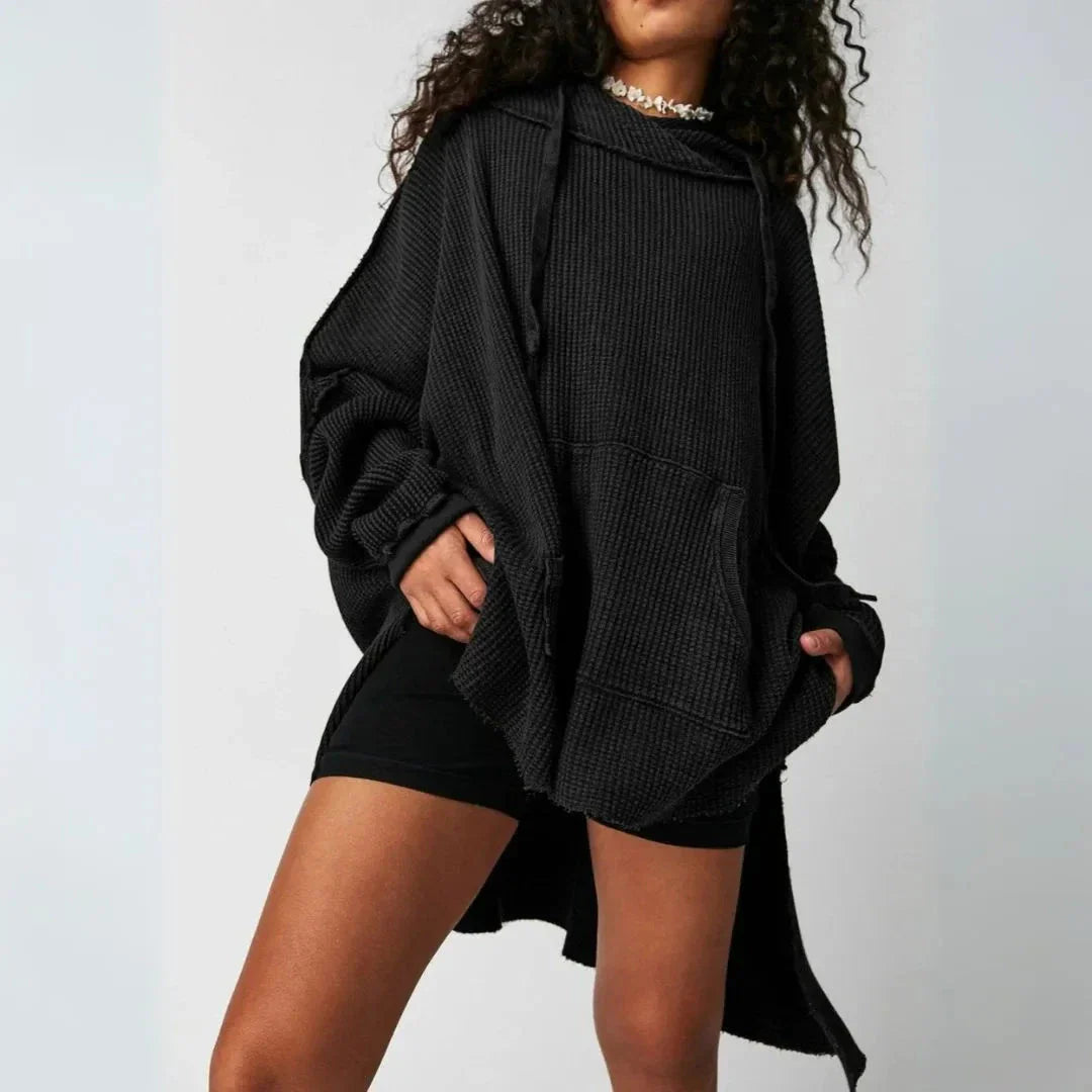 Macy Sweat À Capuche Oversize En Tricot Gaufre Avec Poche Kangourou Et Cordon De Serrage Et Ourlet Brut