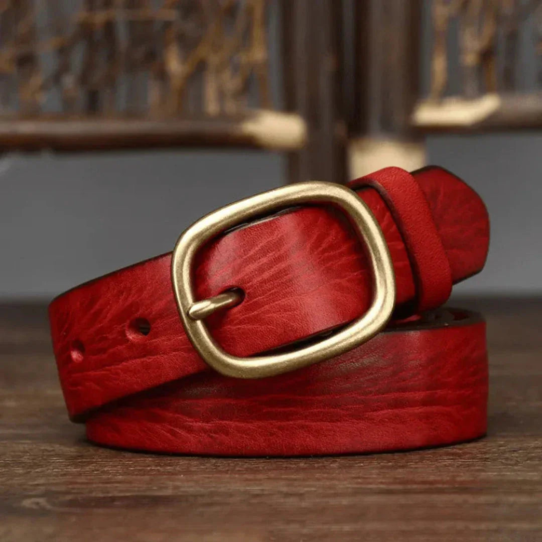 Maddie Ceinture Fine en Cuir Véritable Avec Boucle Bronze Vintage et Texture Douce