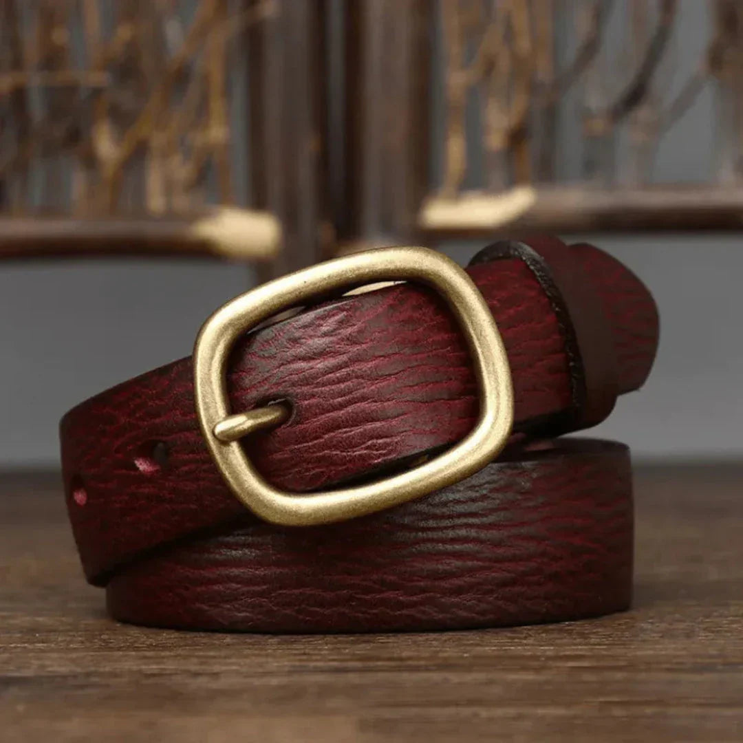 Maddie Ceinture Fine en Cuir Véritable Avec Boucle Bronze Vintage et Texture Douce