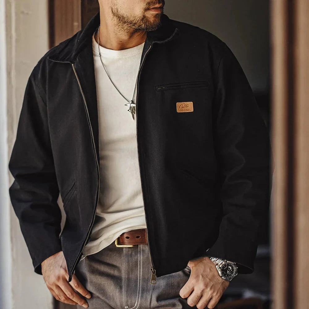 Veste en Coton Canvas Classique Detroit avec Col Velours Côtelé et Doublure Intérieure Douce
