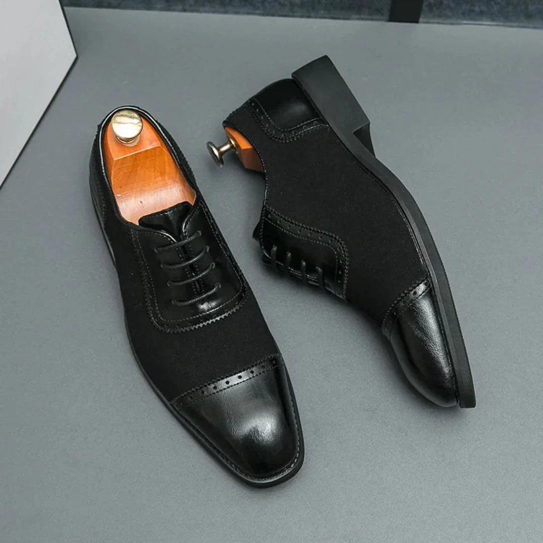 Chaussures Habillées Magnus Lowell Amawinc Noires Sur Noires Style Oxford À Lacets Semelle Antidérapante