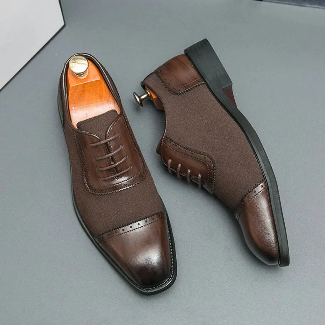 Chaussures Habillées Magnus Lowell Amawinc Noires Sur Noires Style Oxford À Lacets Semelle Antidérapante