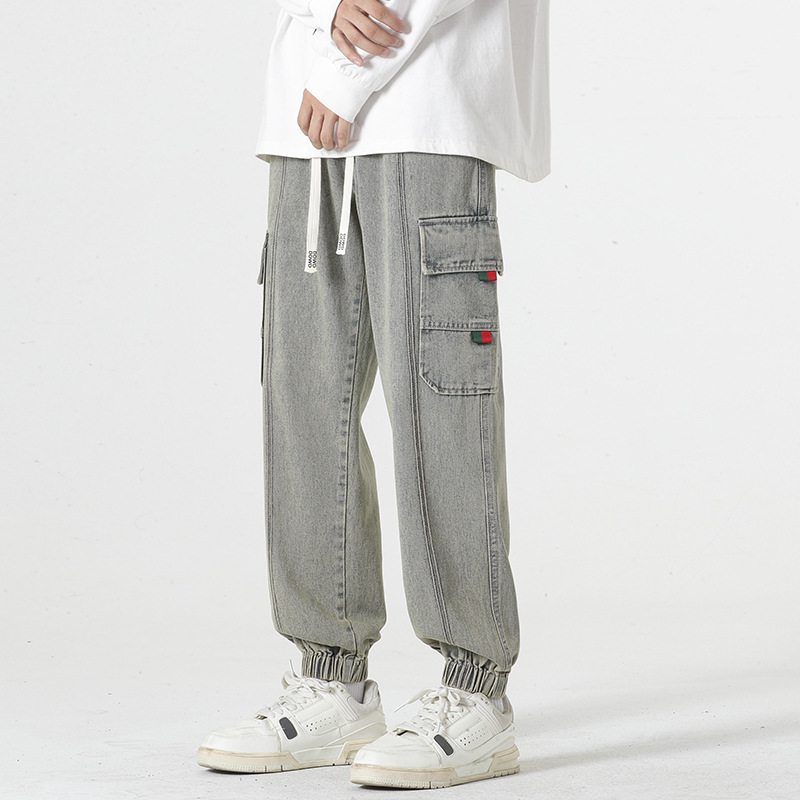 Malcolm Ryder Denim Joggers Avec Poches Cargo Et Taille À Cordon Réglable Coupe Fuselée