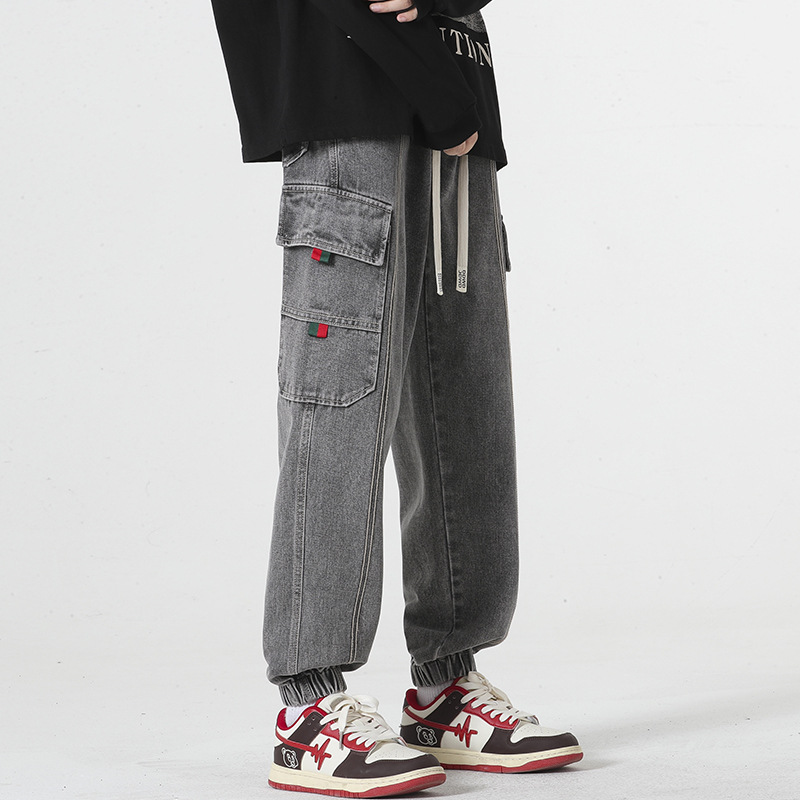 Malcolm Ryder Denim Joggers Avec Poches Cargo Et Taille À Cordon Réglable Coupe Fuselée
