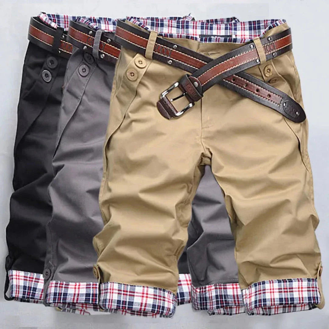 Shorts Homme Marc Plaid en Mélange Coton Avec Doublure À Carreaux Et Ceinture Contrastante Style Capri Relevé