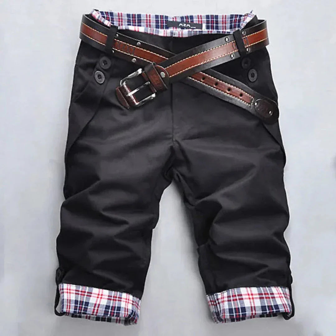 Shorts Homme Marc Plaid en Mélange Coton Avec Doublure À Carreaux Et Ceinture Contrastante Style Capri Relevé
