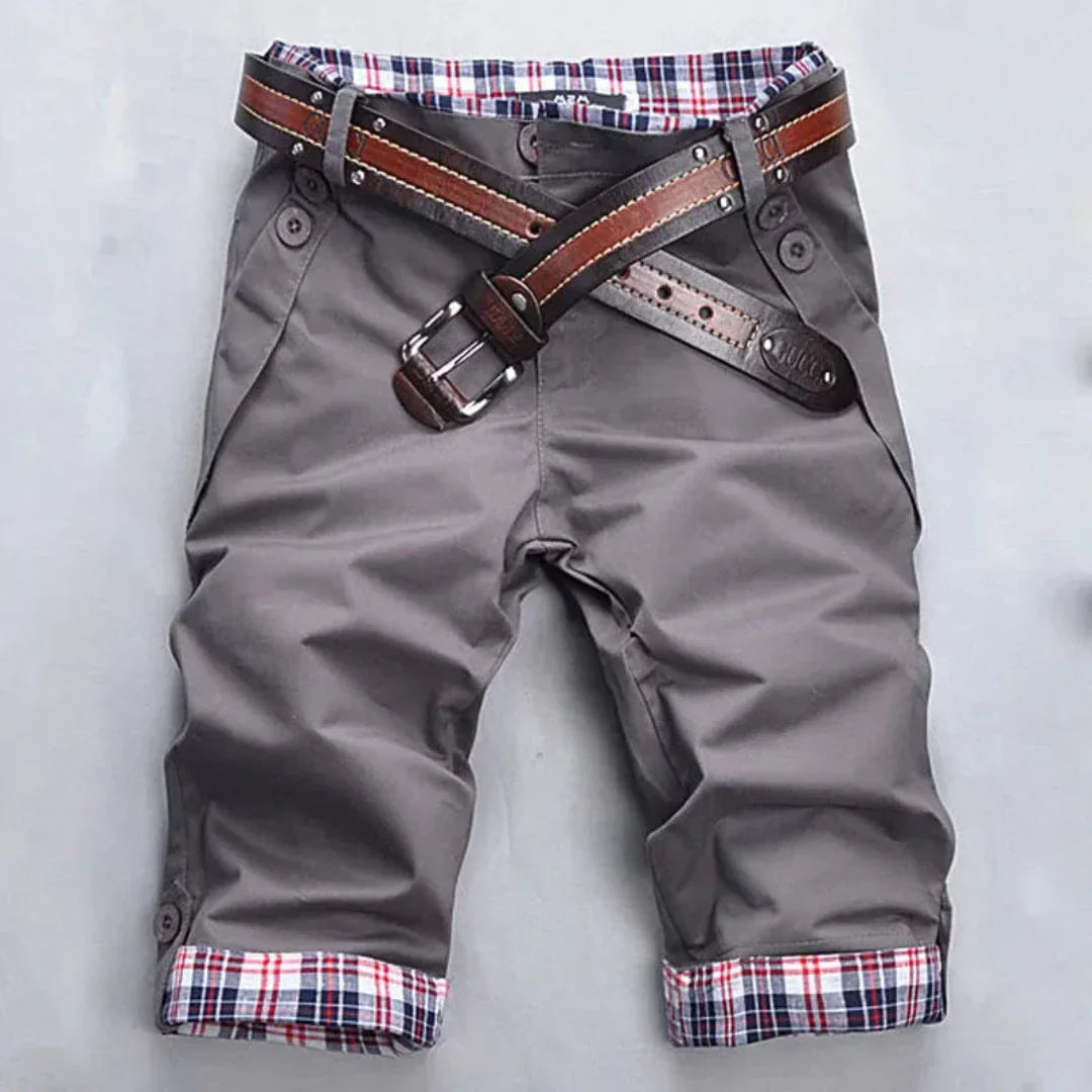Shorts Homme Marc Plaid en Mélange Coton Avec Doublure À Carreaux Et Ceinture Contrastante Style Capri Relevé