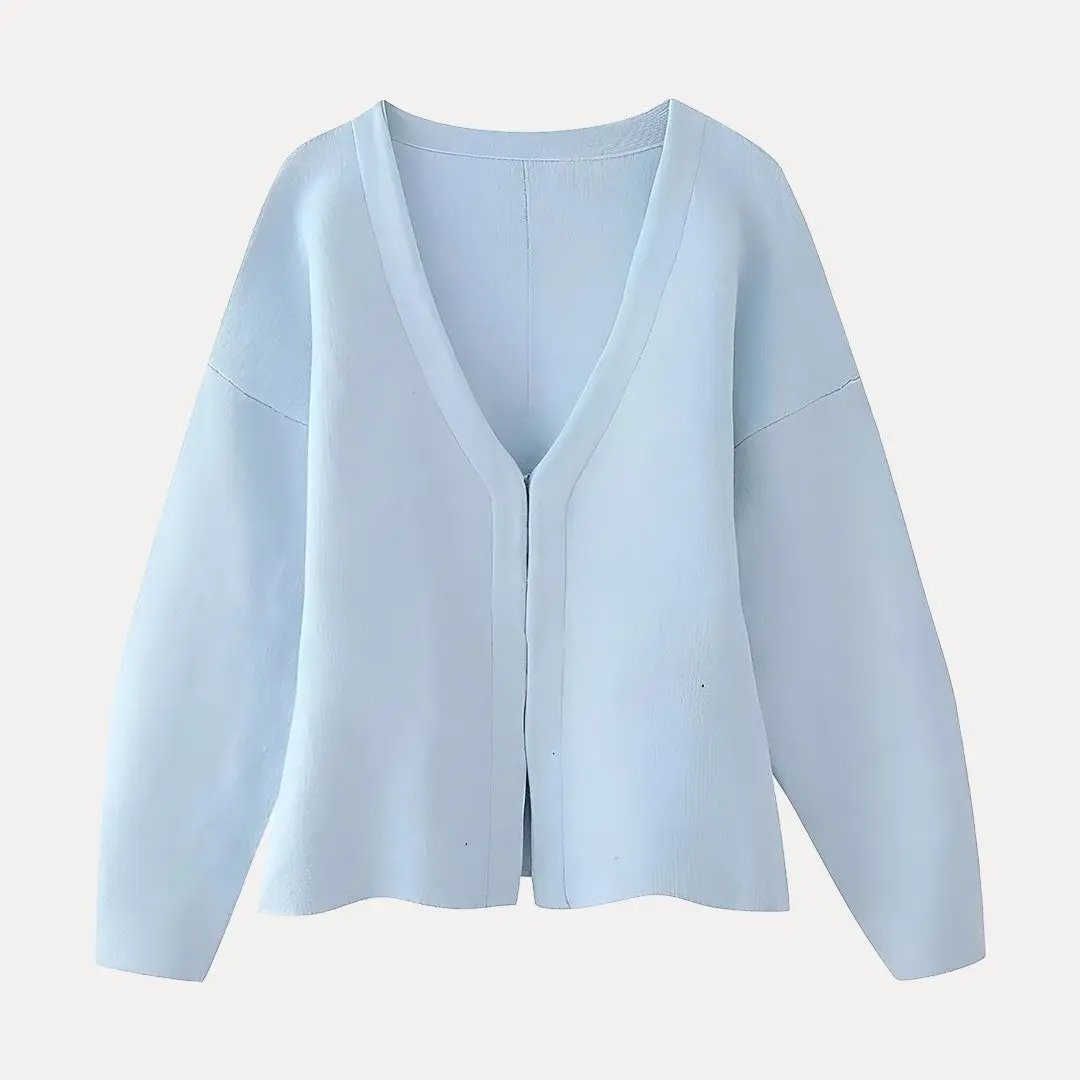 Cardigan Femme Encolure En V Avec Fermetures À Crochet Devant Doux Et Léger Tricot Confortable