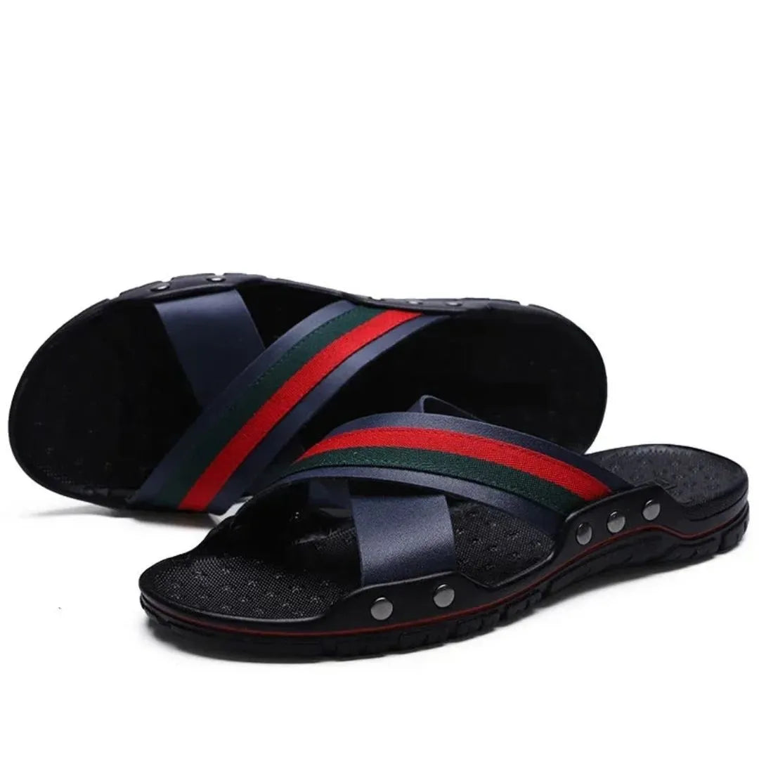 Amawinc Marcellus Sandales Croisées Pour Homme Rouge Vert Sangles Luxueuses Confort Ergonomique Respirant