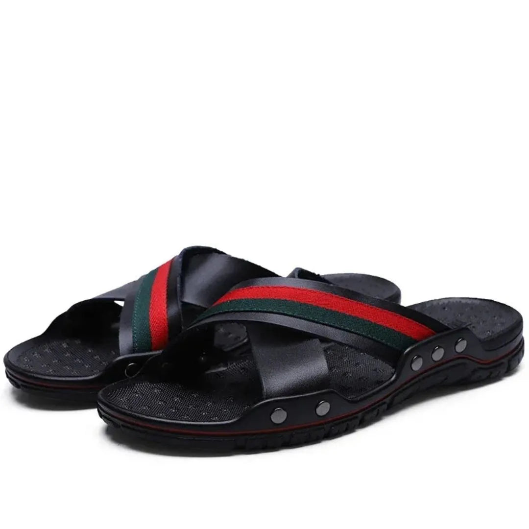 Amawinc Marcellus Sandales Croisées Pour Homme Rouge Vert Sangles Luxueuses Confort Ergonomique Respirant