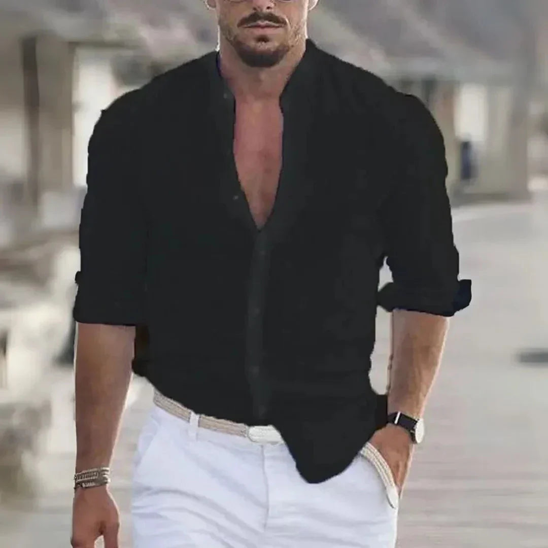 Chemise Homme Boutonnée Unie À Manches Longues Marco Léger Pour Été Confort Tout Au Long De La Journée