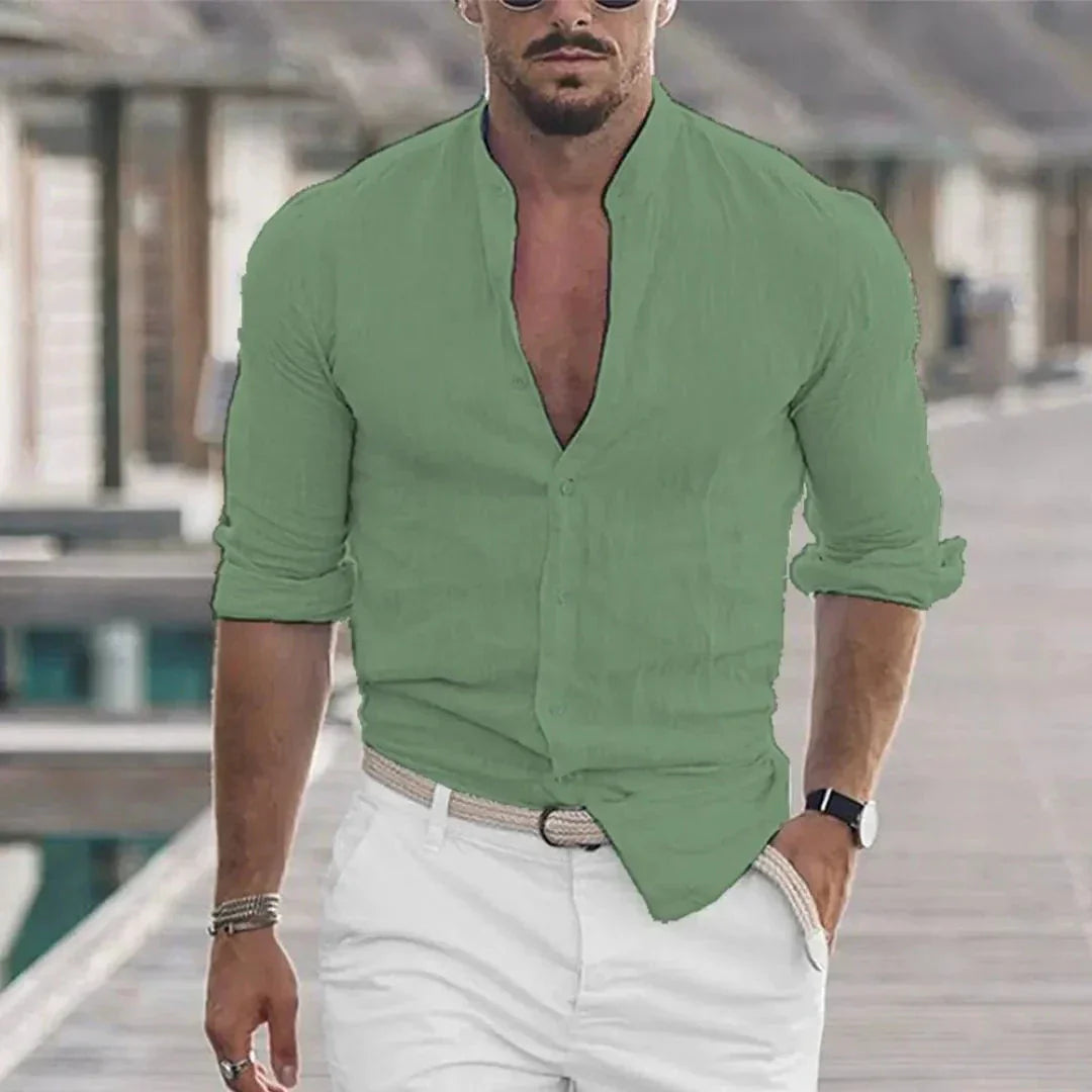 Chemise Homme Boutonnée Unie À Manches Longues Marco Léger Pour Été Confort Tout Au Long De La Journée