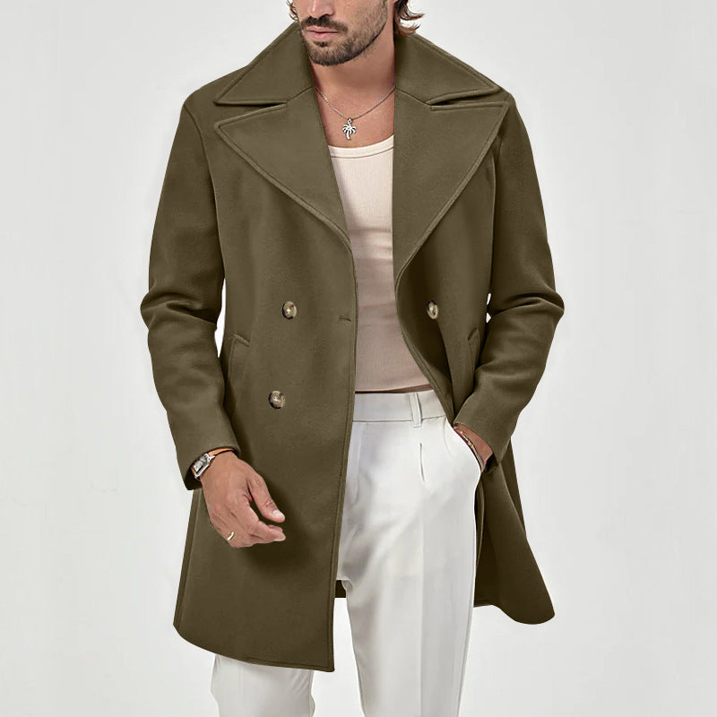 Manteau Homme En Laine Double Boutonnage Coupe Ajustée Longueur Genou Style Formelle Amawinc