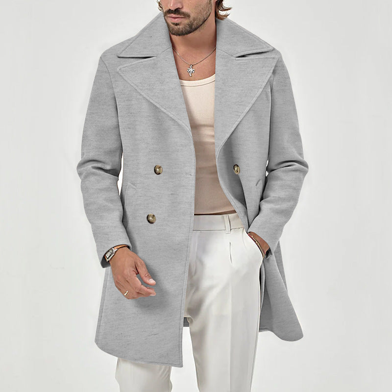 Manteau Homme En Laine Double Boutonnage Coupe Ajustée Longueur Genou Style Formelle Amawinc