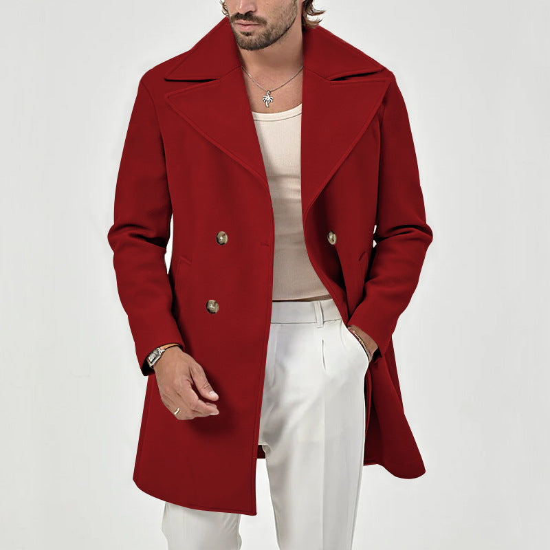 Manteau Homme En Laine Double Boutonnage Coupe Ajustée Longueur Genou Style Formelle Amawinc