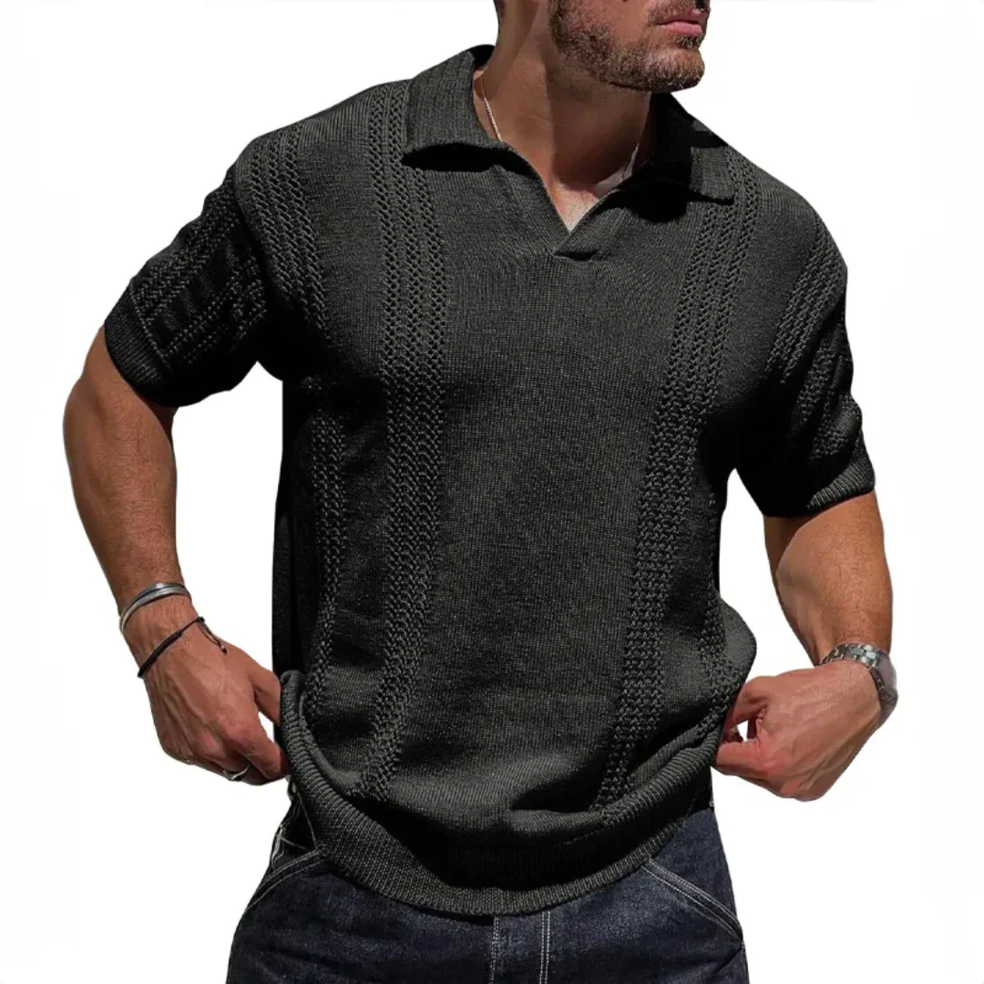 Polo En Maille Texturée Marcus Milanese Pour Homme Style Vintage Col Ouvert Confort Coton Biologique Respirant
