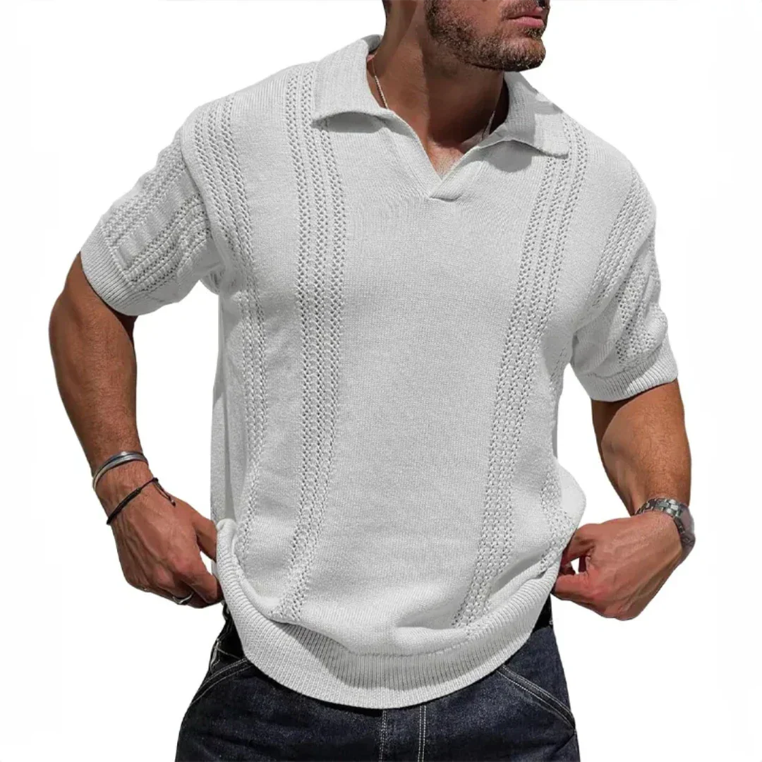 Polo En Maille Texturée Marcus Milanese Pour Homme Style Vintage Col Ouvert Confort Coton Biologique Respirant