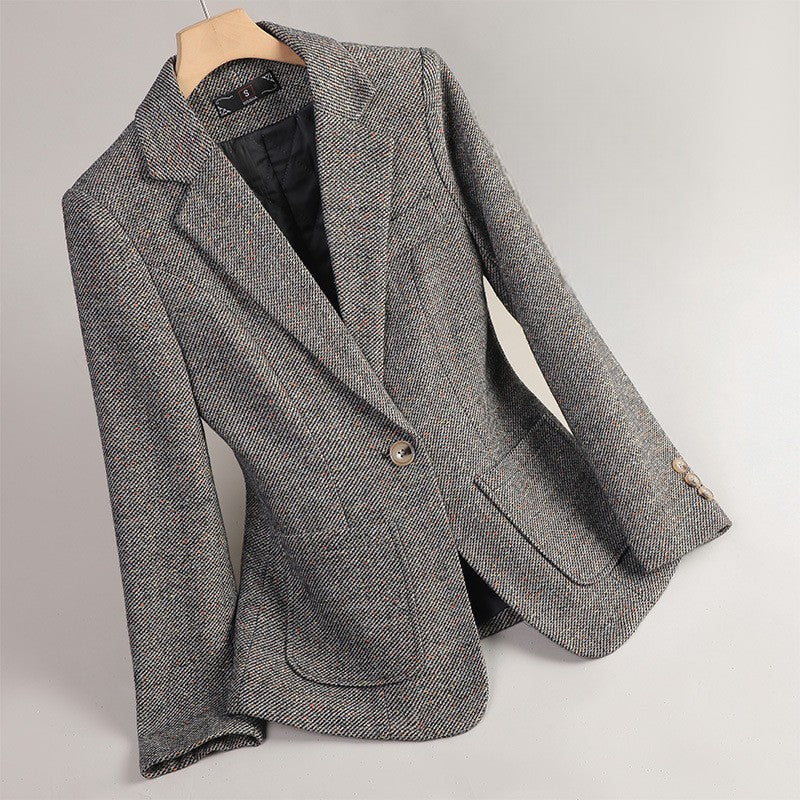 Veste Blazer En Laine Mélangée Avec Texture Tweed À Un Bouton Et Revers Cranté Élégante